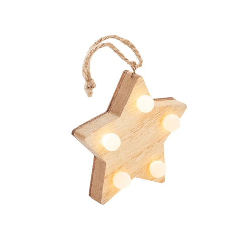 Leuchtender LED-Stern aus Holz mit Logo als Kunden oder Mitarbeitergeschenk