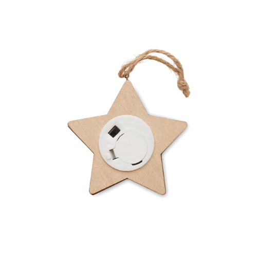 LED-Stern aus Holz mit Logo als Kunden oder Mitarbeitergeschenk- Rückseite